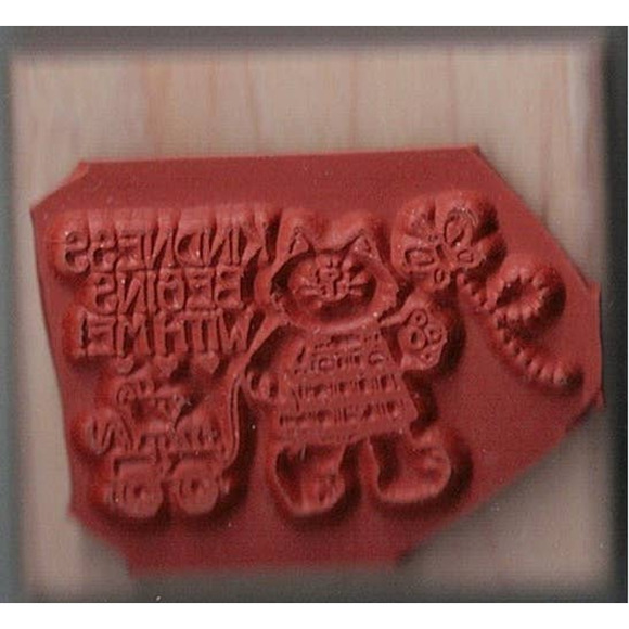 1992 Stampin' Up! KINDNESS BEGINGS WITH ME! Waving Kitten Butterfly Rubber Stamp - Picture 2 of 2